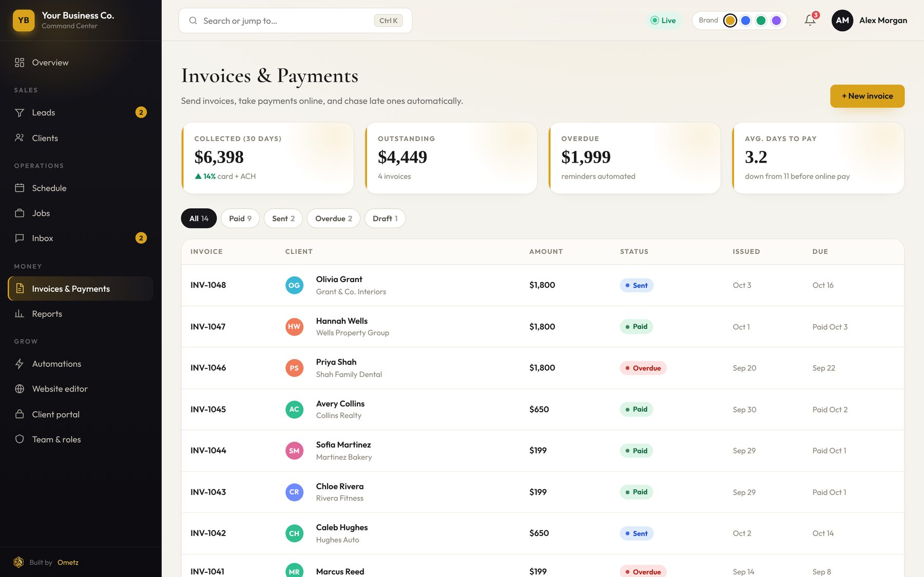 Sample invoices and payments
