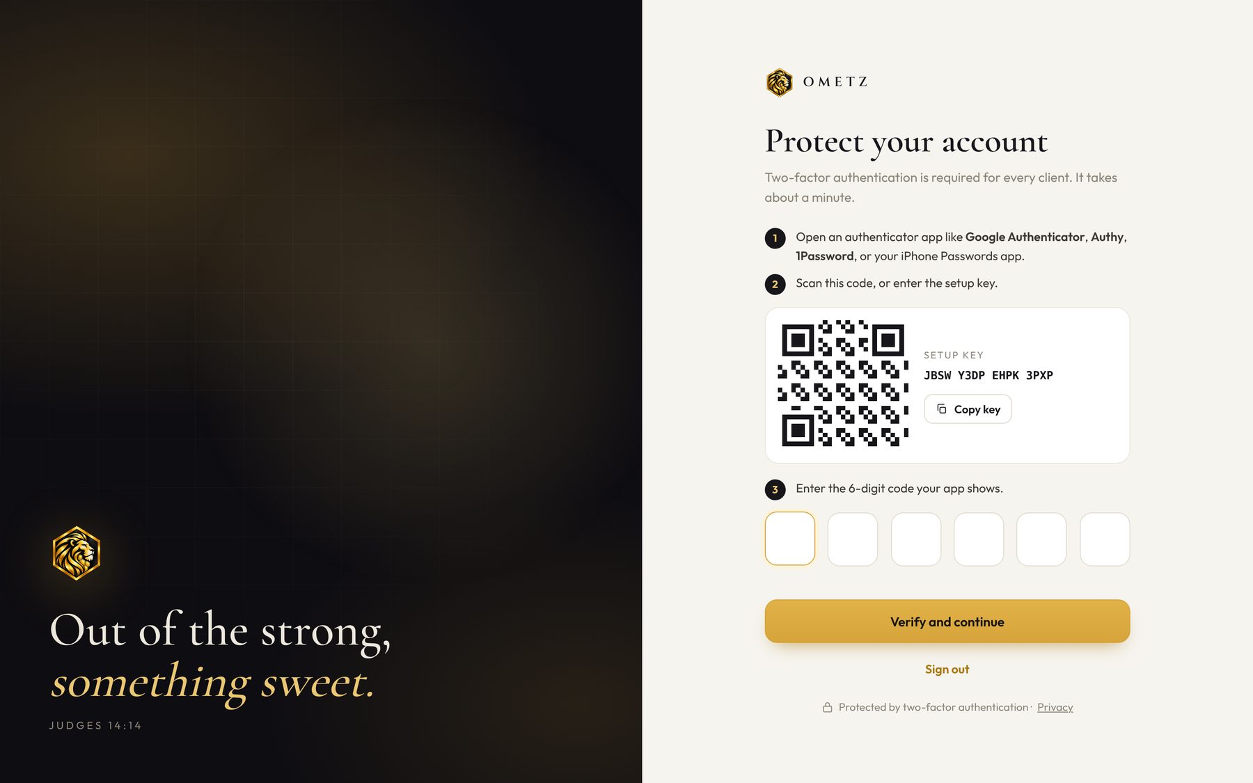 Two-factor authentication setup