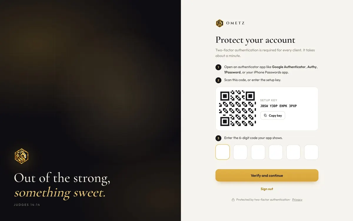 Two-factor authentication setup