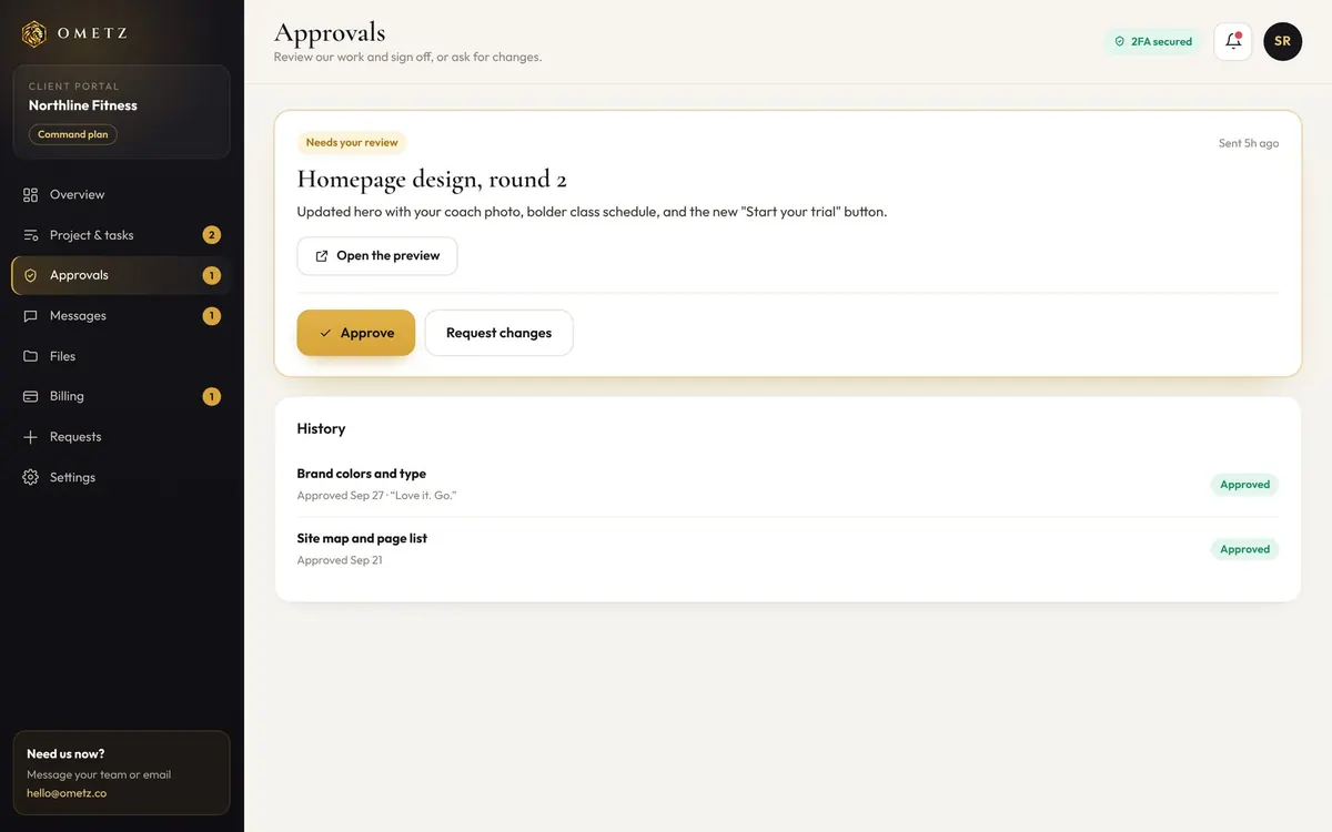 Client portal approvals