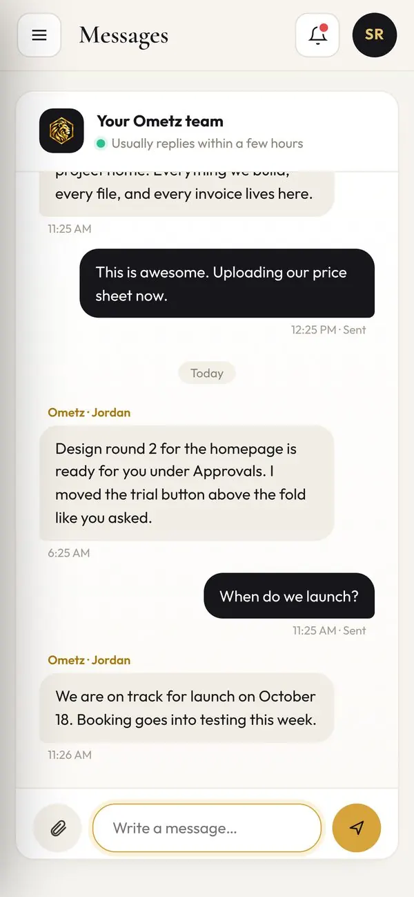 Messaging the Ometz team from a phone