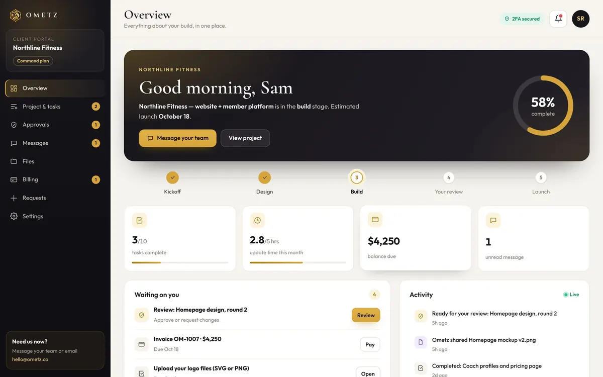 Client portal overview with live project progress