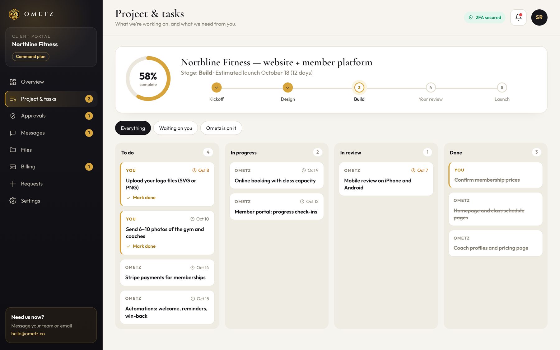 Client portal task board
