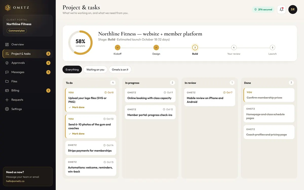 Client portal task board